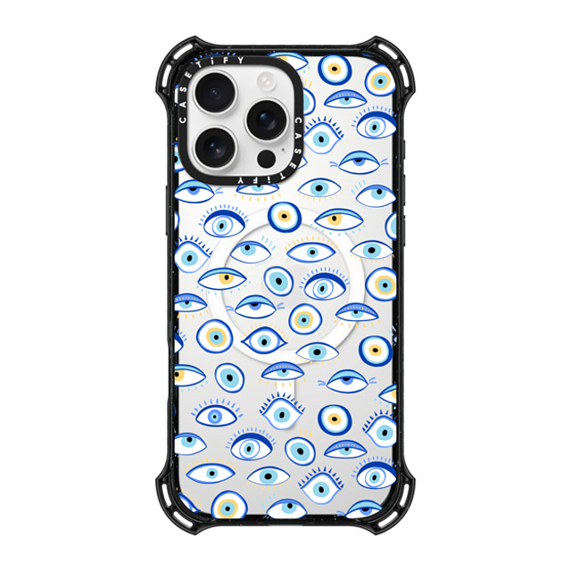 Marta Olga Klara x CASETiFY iPhone 16 Pro Max ケース ブラック バウンスケース blue all seeing eye summer holiday pattern on clear