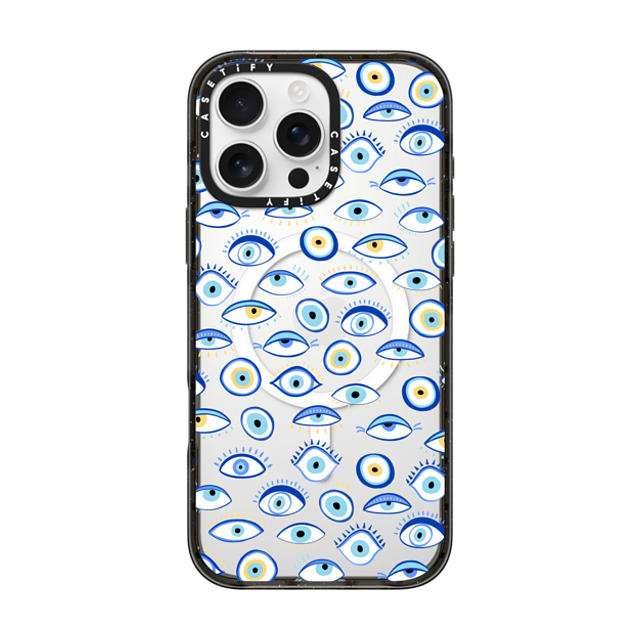 Marta Olga Klara x CASETiFY iPhone 16 Pro Max ケース ブラック インパクトケース MagSafe対応 blue all seeing eye summer holiday pattern on clear