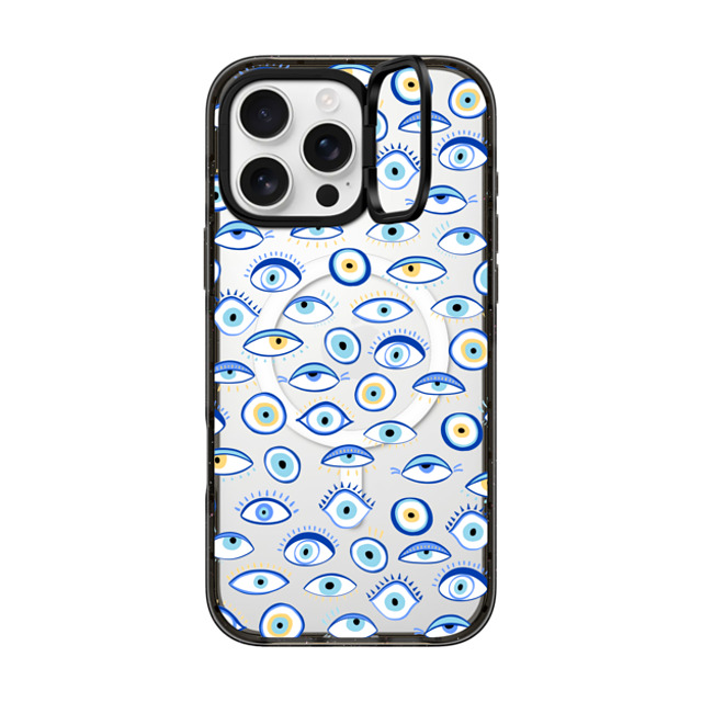 Marta Olga Klara x CASETiFY iPhone 16 Pro Max ケース ブラック インパクトリングスタンドケース MagSafe対応 blue all seeing eye summer holiday pattern on clear