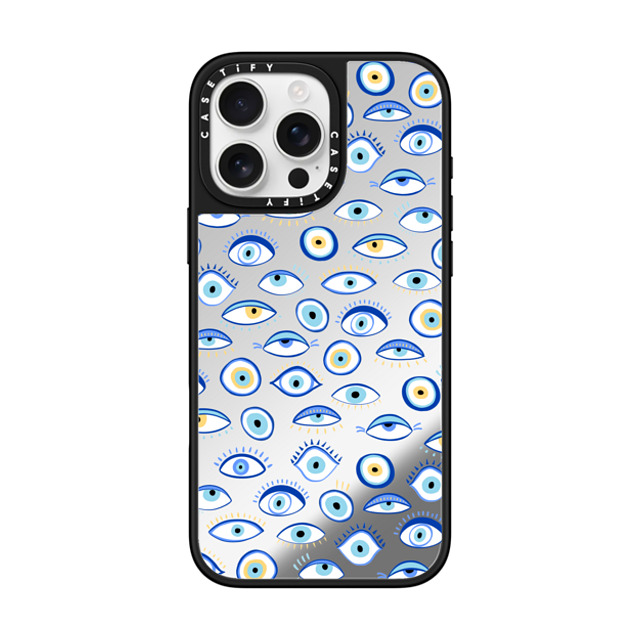 Marta Olga Klara x CASETiFY iPhone 16 Pro Max ケース Silver on Black ミラーケース MagSafe対応 blue all seeing eye summer holiday pattern on clear