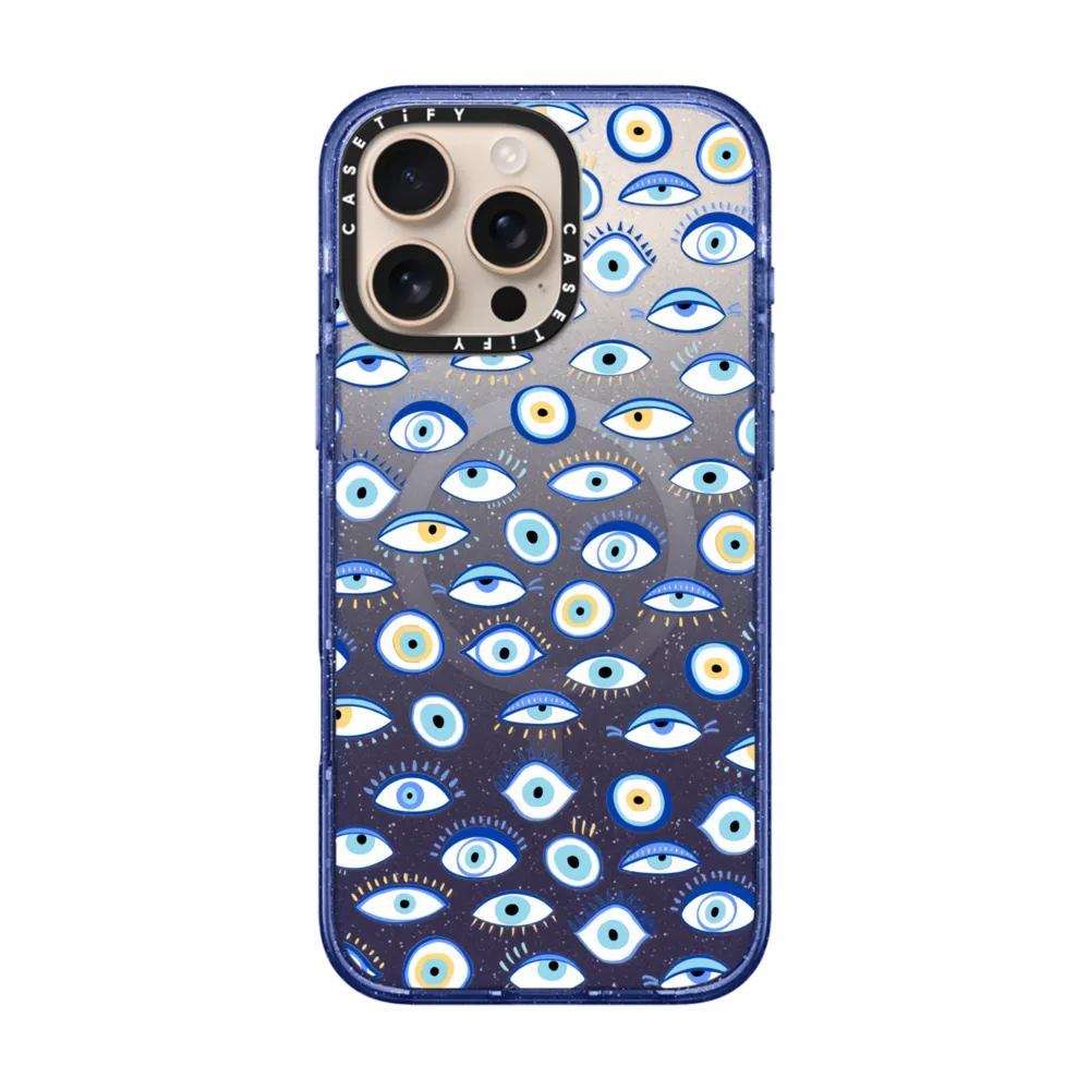 Impact iPhone 16 Pro Max Case MagSafe Compatible - blue all seeing eye summer holiday pattern on clear