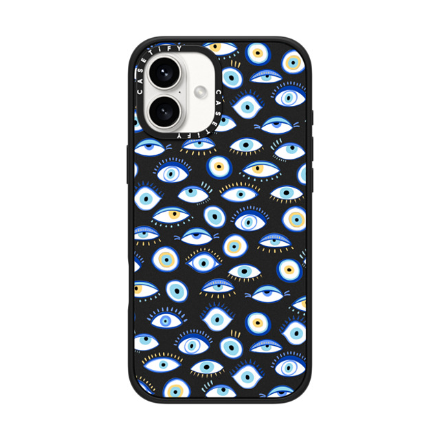 Marta Olga Klara x CASETiFY iPhone 16 Plus Case Matte Black Impact Case MagSafe Compatible blue all seeing eye summer holiday pattern on clear Marta Olga Klara x CASETiFY iPhone 16 Plus Case Matte Black Impact Case MagSafe Compatible blue all seeing eye summer holiday pattern on clear