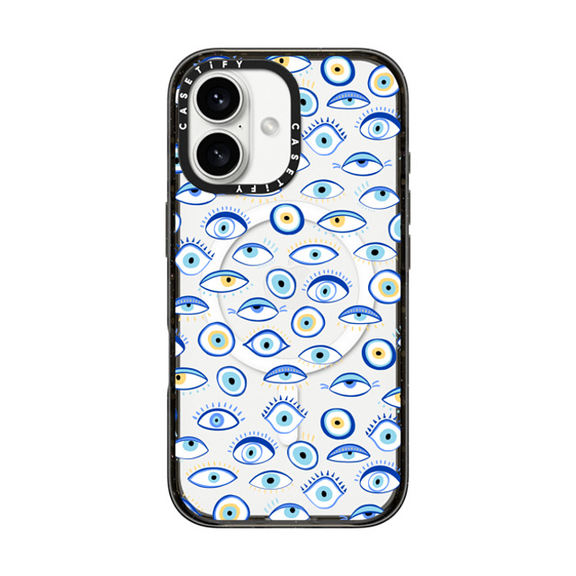 Marta Olga Klara x CASETiFY iPhone 16 ケース ブラック インパクトケース MagSafe対応 blue all seeing eye summer holiday pattern on clear