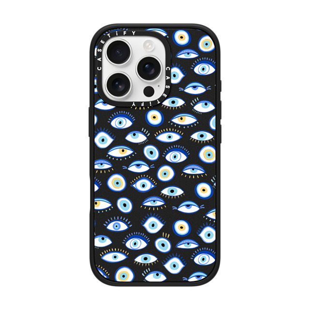 Marta Olga Klara x CASETiFY iPhone 16 Pro ケース マットブラック インパクトケース MagSafe対応 blue all seeing eye summer holiday pattern on clear