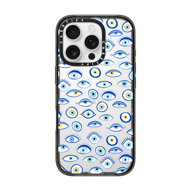 Marta Olga Klara x CASETiFY iPhone 16 Pro ケース ブラック インパクトケース blue all seeing eye summer holiday pattern on clear