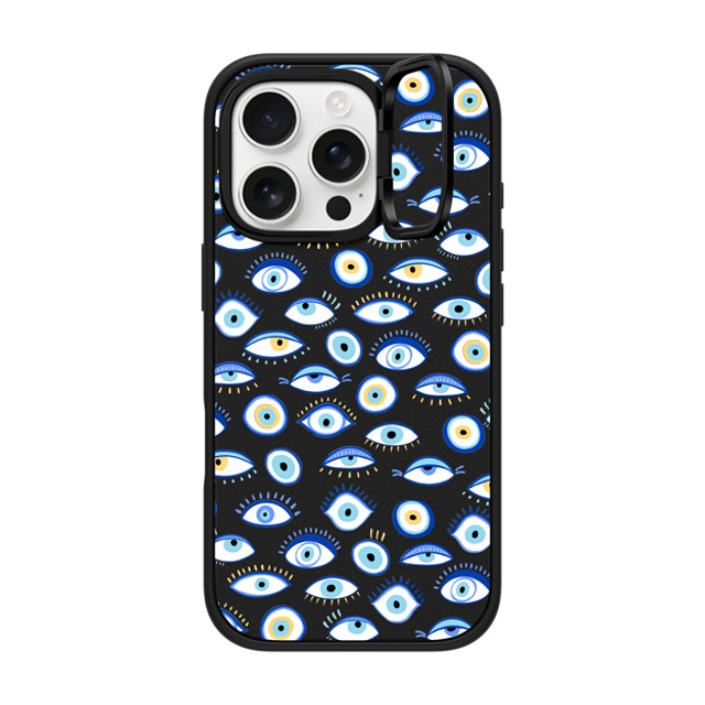 Marta Olga Klara x CASETiFY iPhone 16 Pro ケース マットブラック インパクトリングスタンドケース MagSafe対応 blue all seeing eye summer holiday pattern on clear