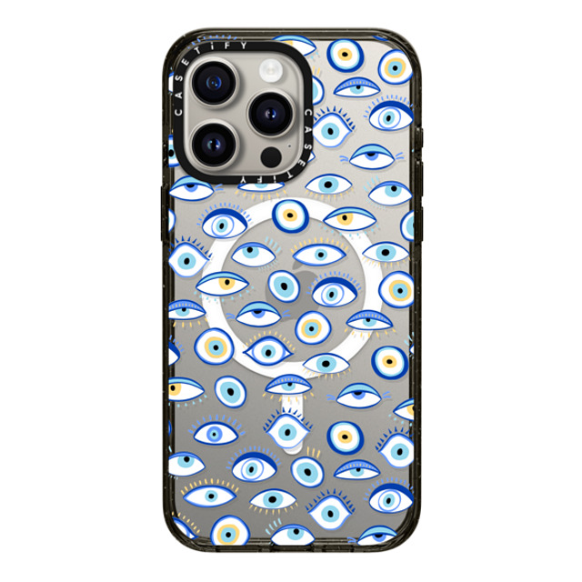 Marta Olga Klara x CASETiFY iPhone 15 Pro Max ケース ブラック インパクトケース MagSafe対応 blue all seeing eye summer holiday pattern on clear