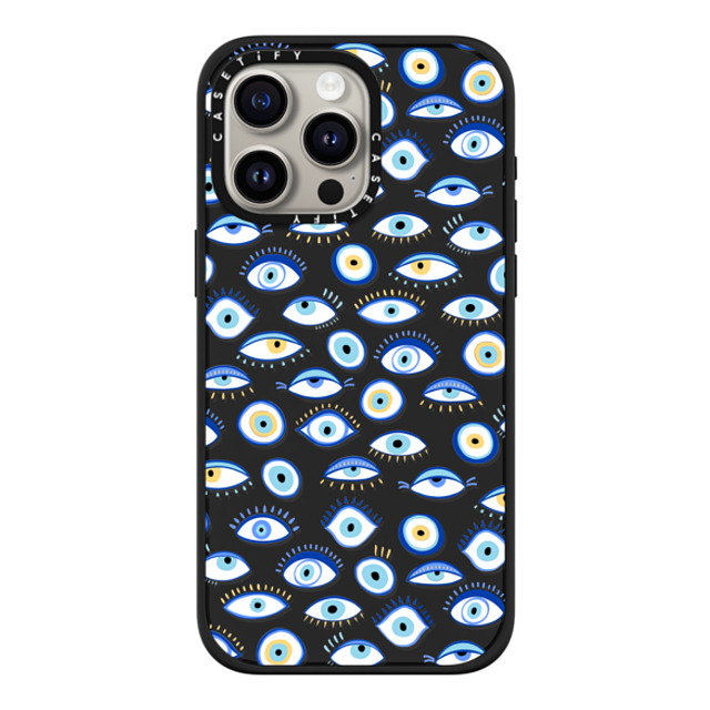 Marta Olga Klara x CASETiFY iPhone 15 Pro Max ケース マットブラック インパクトケース MagSafe対応 blue all seeing eye summer holiday pattern on clear