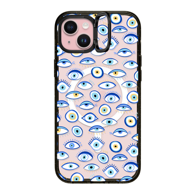 Marta Olga Klara x CASETiFY iPhone 15 Plus Case Black インパクトリングスタンドケース MagSafe対応 blue all seeing eye summer holiday pattern on clear Marta Olga Klara x CASETiFY iPhone 15 Plus Case Black インパクトリングスタンドケース MagSafe対応 blue all seeing eye summer holiday pattern on clear