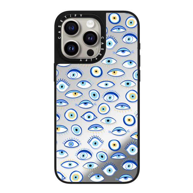 Marta Olga Klara x CASETiFY iPhone 15 Pro Max ケース Silver on Black ミラーケース MagSafe対応 blue all seeing eye summer holiday pattern on clear