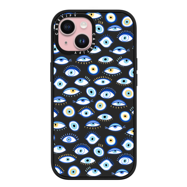 Marta Olga Klara x CASETiFY iPhone 15 ケース マットブラック インパクトケース MagSafe対応 blue all seeing eye summer holiday pattern on clear