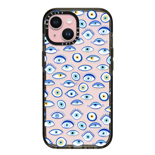 Marta Olga Klara x CASETiFY iPhone 15 ケース ブラック インパクトケース blue all seeing eye summer holiday pattern on clear