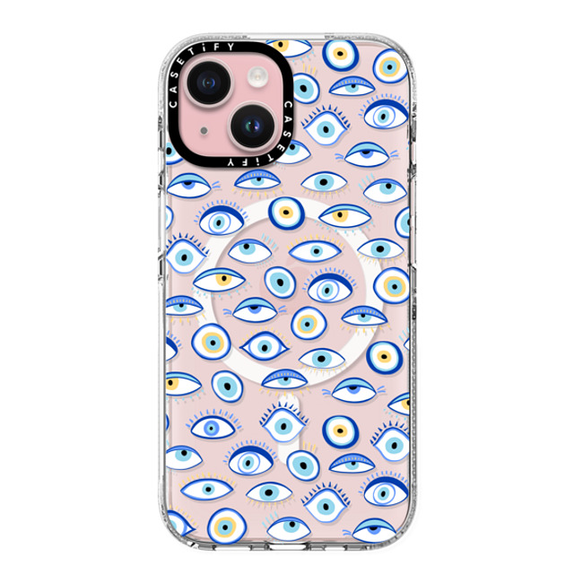 Marta Olga Klara x CASETiFY iPhone 15 ケース クリア クリア ケース MagSafe対応 blue all seeing eye summer holiday pattern on clear