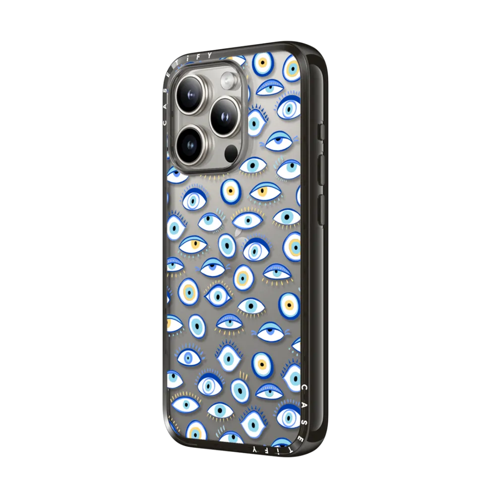 Impact Lite iPhone 15 Pro Case - blue all seeing eye summer holiday pattern on clear