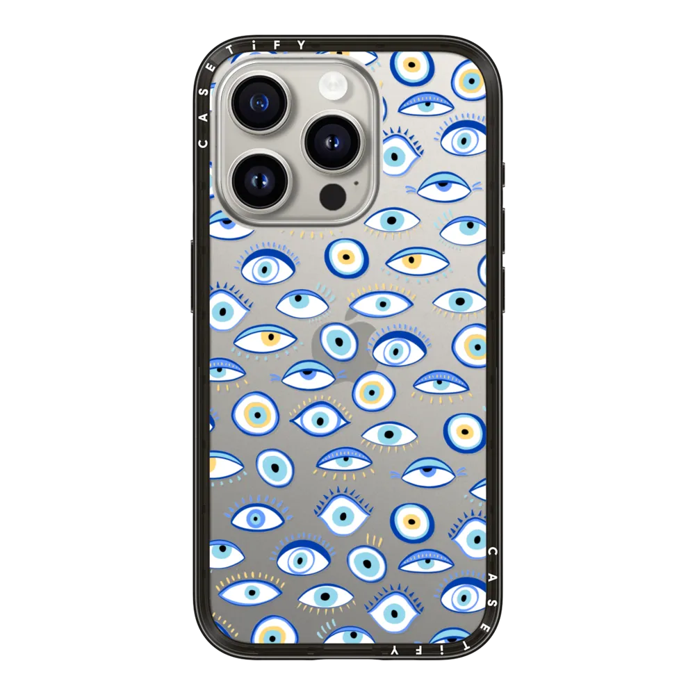Impact Lite iPhone 15 Pro Case - blue all seeing eye summer holiday pattern on clear