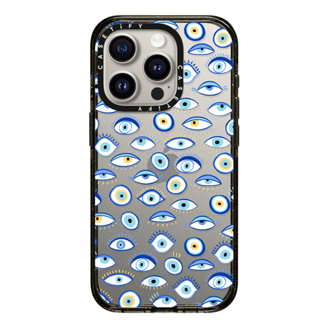 Marta Olga Klara x CASETiFY iPhone 15 Pro ケース ブラック インパクトケース blue all seeing eye summer holiday pattern on clear