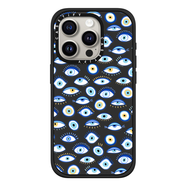 Marta Olga Klara x CASETiFY iPhone 15 Pro ケース マットブラック インパクトケース MagSafe対応 blue all seeing eye summer holiday pattern on clear