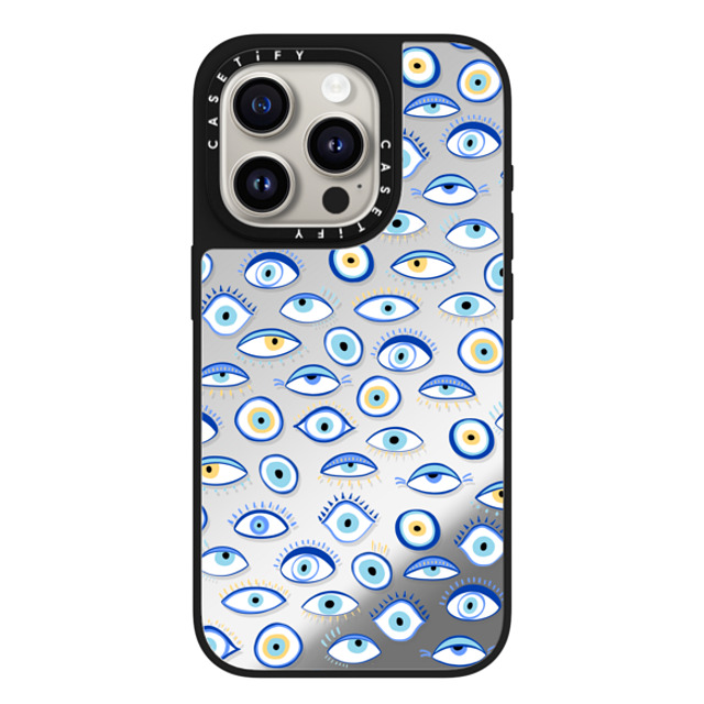 Marta Olga Klara x CASETiFY iPhone 15 Pro Case Silver on Black ミラーケース MagSafe対応 blue all seeing eye summer holiday pattern on clear Marta Olga Klara x CASETiFY iPhone 15 Pro Case Silver on Black ミラーケース MagSafe対応 blue all seeing eye summer holiday pattern on clear
