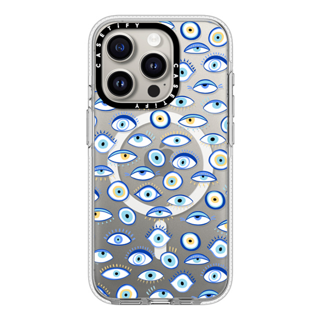 Marta Olga Klara x CASETiFY iPhone 15 Pro ケース クリア クリア ケース MagSafe対応 blue all seeing eye summer holiday pattern on clear