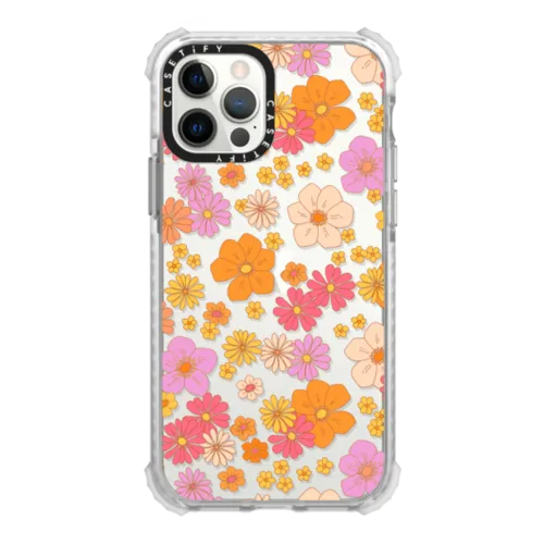 iPhone 12 Pro - retro boho hippie flowers (60s / 70s floral pattern on clear background)