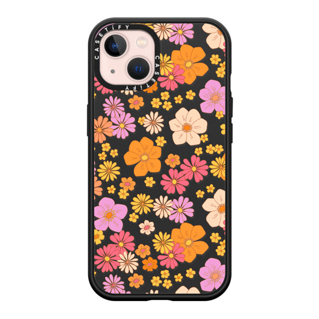 Marta Olga Klara x CASETiFY iPhone 13 ケース マットブラック インパクトケース MagSafe対応 retro boho hippie flowers (60s / 70s floral pattern on clear background)