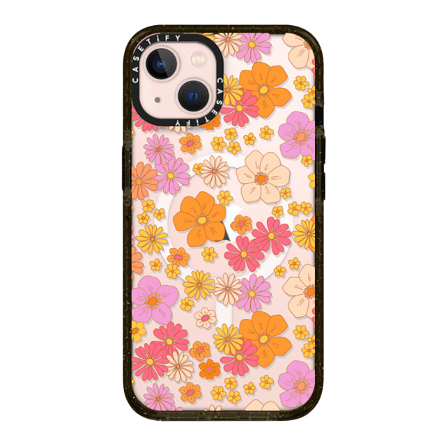 Marta Olga Klara x CASETiFY iPhone 13 ケース ブラック インパクトケース MagSafe対応 retro boho hippie flowers (60s / 70s floral pattern on clear background)