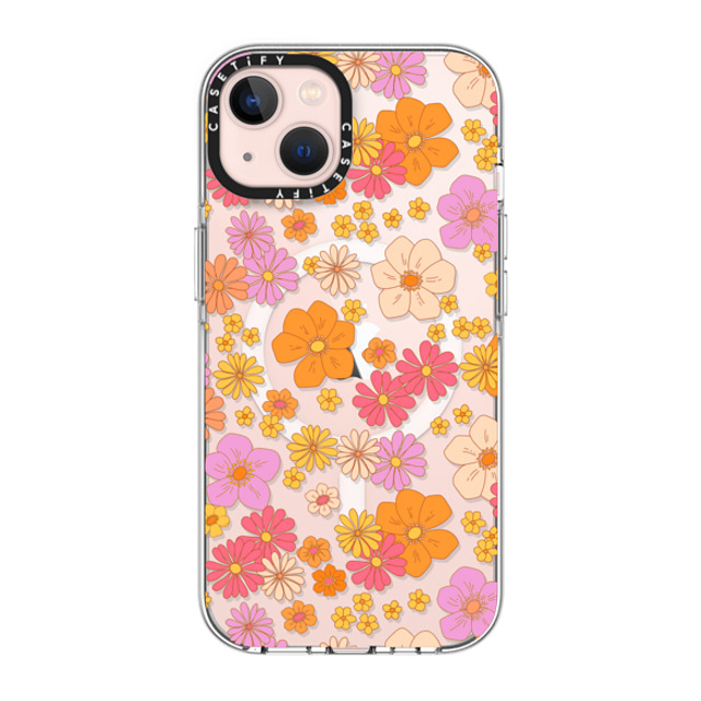 Marta Olga Klara x CASETiFY iPhone 13 ケース クリア クリア ケース MagSafe対応 retro boho hippie flowers (60s / 70s floral pattern on clear background)