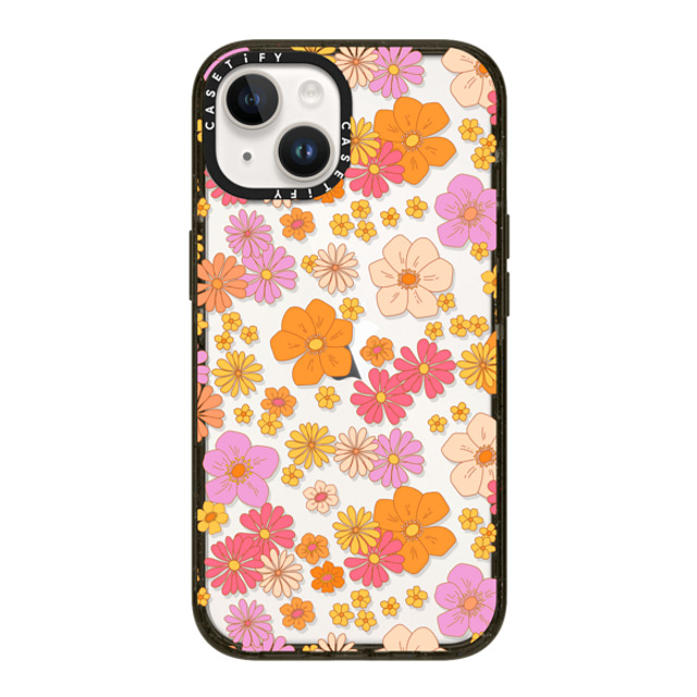 Marta Olga Klara x CASETiFY iPhone 14 ケース ブラック インパクトケース retro boho hippie flowers (60s / 70s floral pattern on clear background)