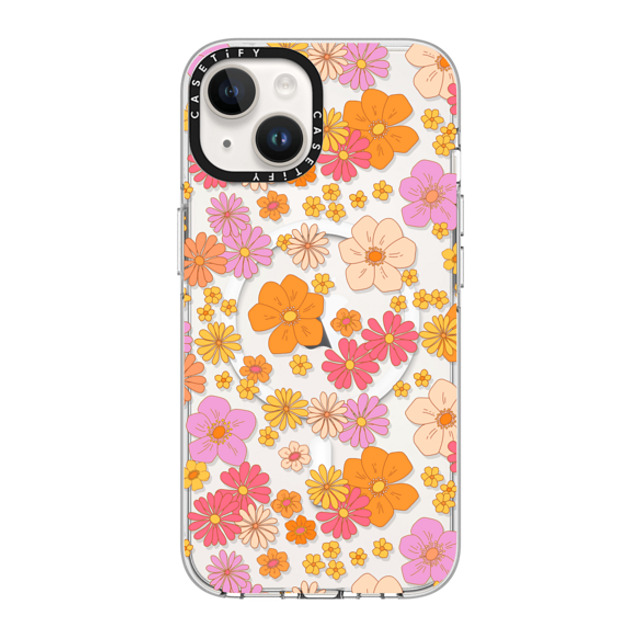 Marta Olga Klara x CASETiFY iPhone 14 ケース クリア クリア ケース MagSafe対応 retro boho hippie flowers (60s / 70s floral pattern on clear background)