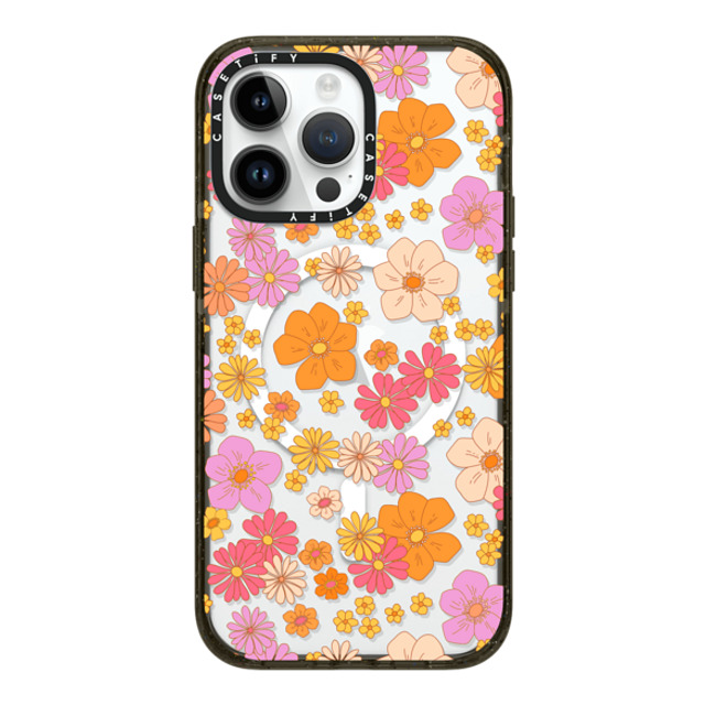 Marta Olga Klara x CASETiFY iPhone 14 Pro Max ケース ブラック インパクトケース MagSafe対応 retro boho hippie flowers (60s / 70s floral pattern on clear background)