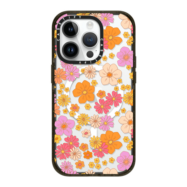 Marta Olga Klara x CASETiFY iPhone 14 Pro ケース ブラック インパクトケース MagSafe対応 retro boho hippie flowers (60s / 70s floral pattern on clear background)