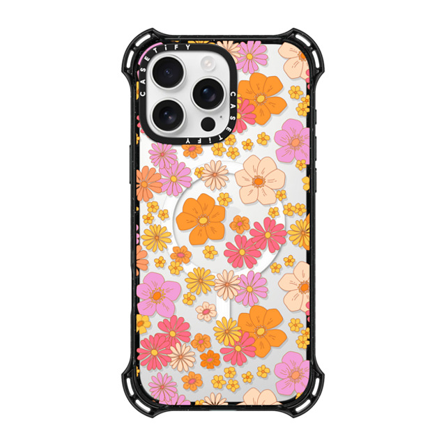 Marta Olga Klara x CASETiFY iPhone 16 Pro Max ケース ブラック バウンスケース retro boho hippie flowers (60s / 70s floral pattern on clear background)