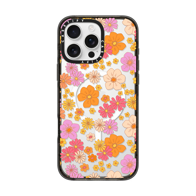 Marta Olga Klara x CASETiFY iPhone 16 Pro Max ケース ブラック インパクトケース MagSafe対応 retro boho hippie flowers (60s / 70s floral pattern on clear background)