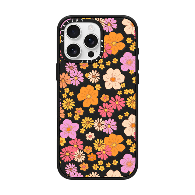 Marta Olga Klara x CASETiFY iPhone 16 Pro Max ケース マットブラック インパクトケース MagSafe対応 retro boho hippie flowers (60s / 70s floral pattern on clear background)