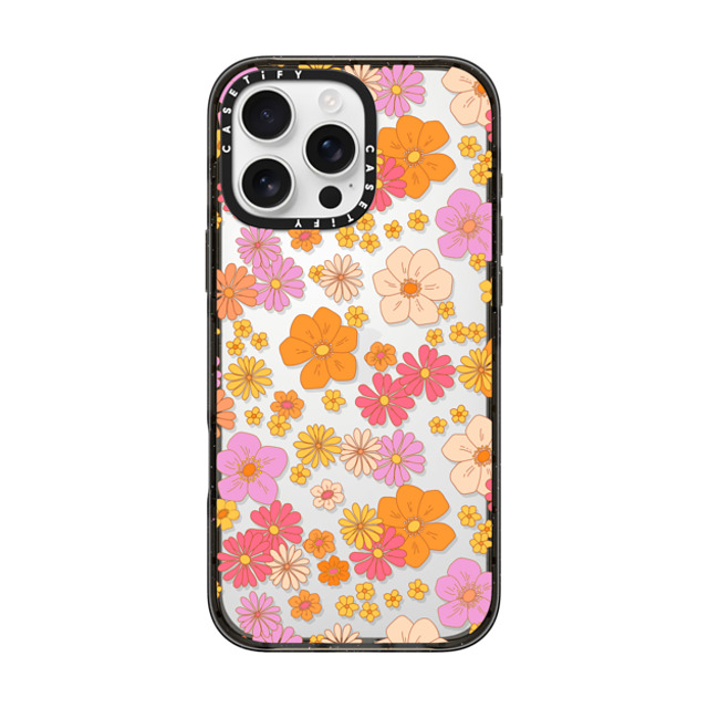 Marta Olga Klara x CASETiFY iPhone 16 Pro Max ケース ブラック インパクトケース retro boho hippie flowers (60s / 70s floral pattern on clear background)