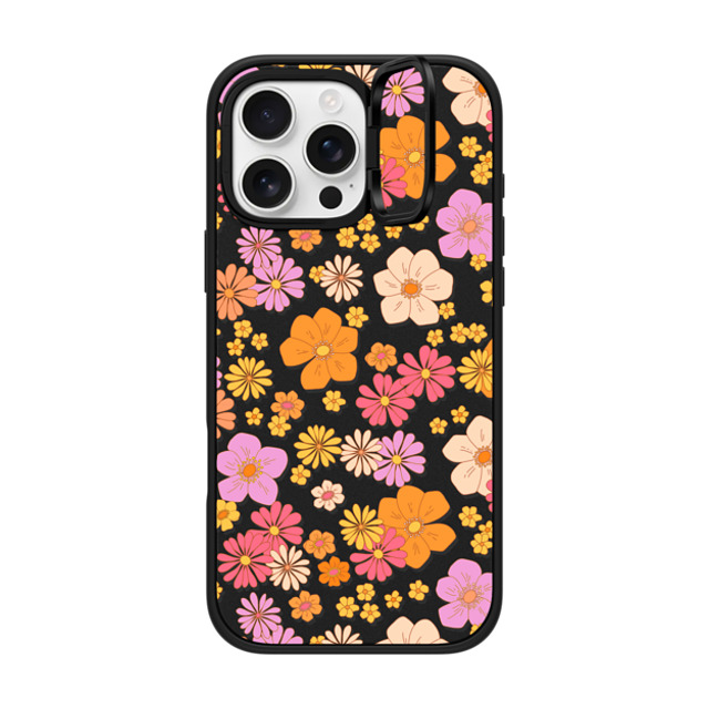 Marta Olga Klara x CASETiFY iPhone 16 Pro Max ケース マットブラック インパクトリングスタンドケース MagSafe対応 retro boho hippie flowers (60s / 70s floral pattern on clear background)