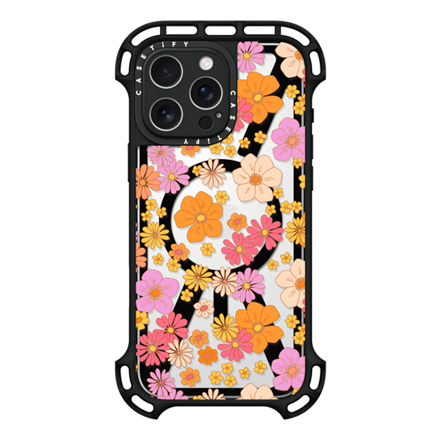 Marta Olga Klara x CASETiFY iPhone 16 Pro Max ケース ブラック ウルトラ バウンスケース MagSafe対応 retro boho hippie flowers (60s / 70s floral pattern on clear background)