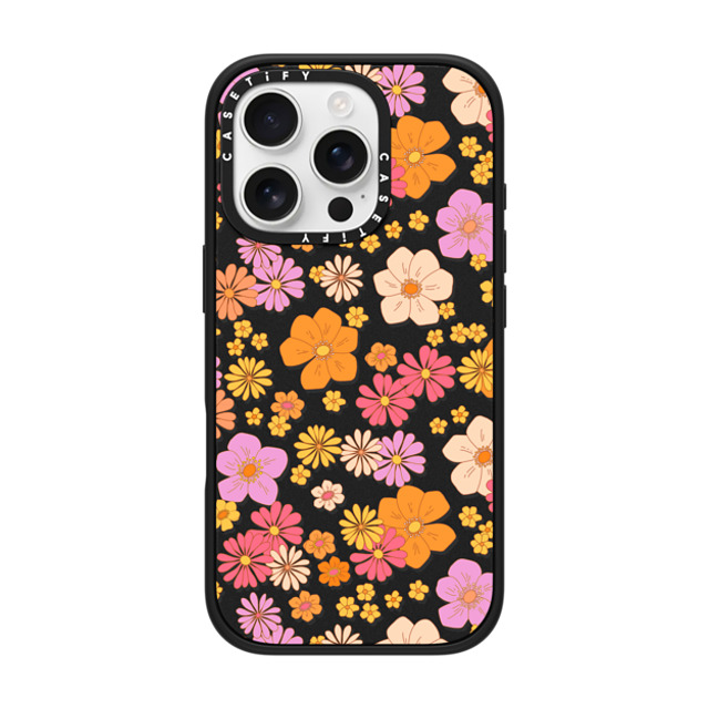 Marta Olga Klara x CASETiFY iPhone 16 Pro ケース マットブラック インパクトケース MagSafe対応 retro boho hippie flowers (60s / 70s floral pattern on clear background)