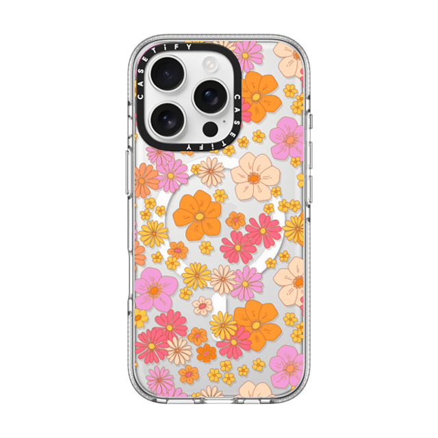 Marta Olga Klara x CASETiFY iPhone 16 Pro ケース クリア クリア ケース MagSafe対応 retro boho hippie flowers (60s / 70s floral pattern on clear background)