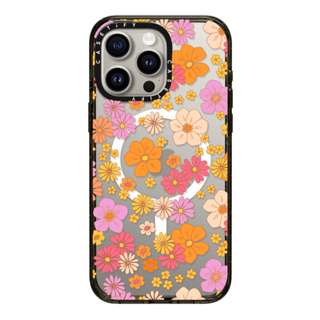 Marta Olga Klara x CASETiFY iPhone 15 Pro Max ケース ブラック インパクトケース MagSafe対応 retro boho hippie flowers (60s / 70s floral pattern on clear background)