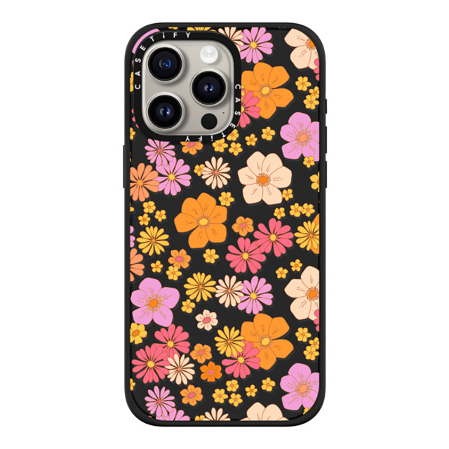 Marta Olga Klara x CASETiFY iPhone 15 Pro Max ケース マットブラック インパクトケース MagSafe対応 retro boho hippie flowers (60s / 70s floral pattern on clear background)