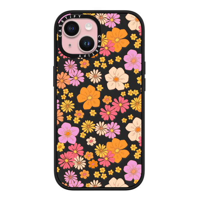 Marta Olga Klara x CASETiFY iPhone 15 ケース マットブラック インパクトケース MagSafe対応 retro boho hippie flowers (60s / 70s floral pattern on clear background)