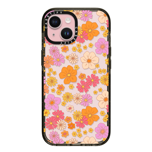 Marta Olga Klara x CASETiFY iPhone 15 ケース ブラック インパクトケース retro boho hippie flowers (60s / 70s floral pattern on clear background)