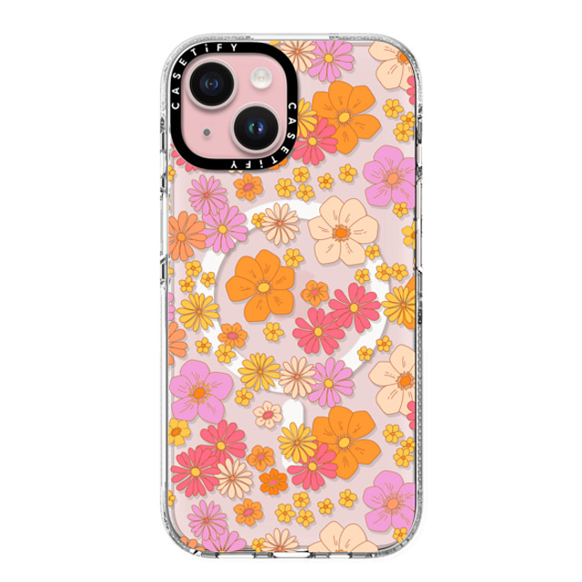 Marta Olga Klara x CASETiFY iPhone 15 ケース クリア クリア ケース MagSafe対応 retro boho hippie flowers (60s / 70s floral pattern on clear background)