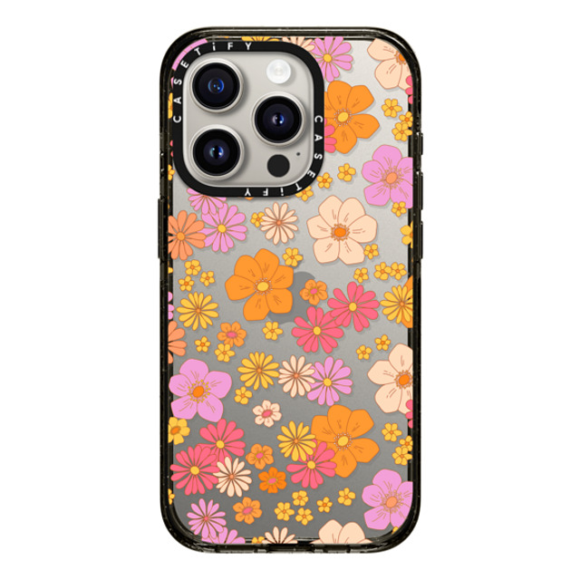 Marta Olga Klara x CASETiFY iPhone 15 Pro ケース ブラック インパクトケース retro boho hippie flowers (60s / 70s floral pattern on clear background)