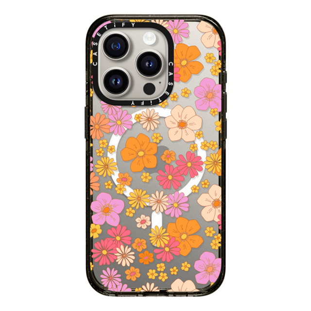 Marta Olga Klara x CASETiFY iPhone 15 Pro ケース ブラック インパクトケース MagSafe対応 retro boho hippie flowers (60s / 70s floral pattern on clear background)