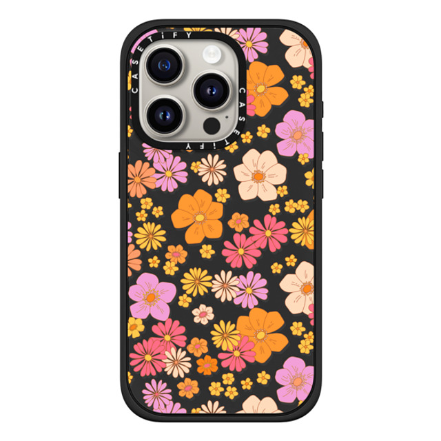 Marta Olga Klara x CASETiFY iPhone 15 Pro ケース マットブラック インパクトケース MagSafe対応 retro boho hippie flowers (60s / 70s floral pattern on clear background)