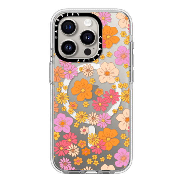 Marta Olga Klara x CASETiFY iPhone 15 Pro ケース クリア クリア ケース MagSafe対応 retro boho hippie flowers (60s / 70s floral pattern on clear background)