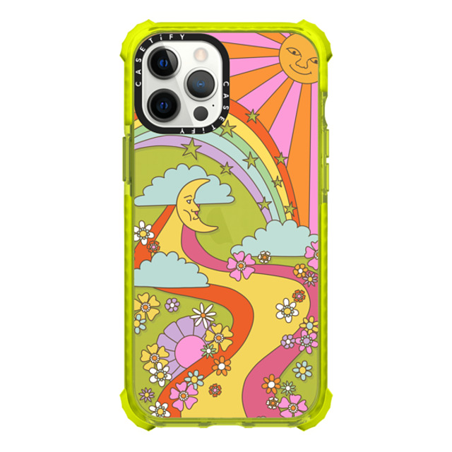 Marta Olga Klara x CASETiFY iPhone 12 Pro Max ケース ネオン イエロー ウルトラインパクトケース flower power retro hippie boho sixties pattern