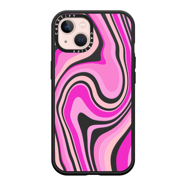 Marta Olga Klara x CASETiFY iPhone 13 ケース マットブラック インパクトケース MagSafe対応 pink swirls transparent pattern